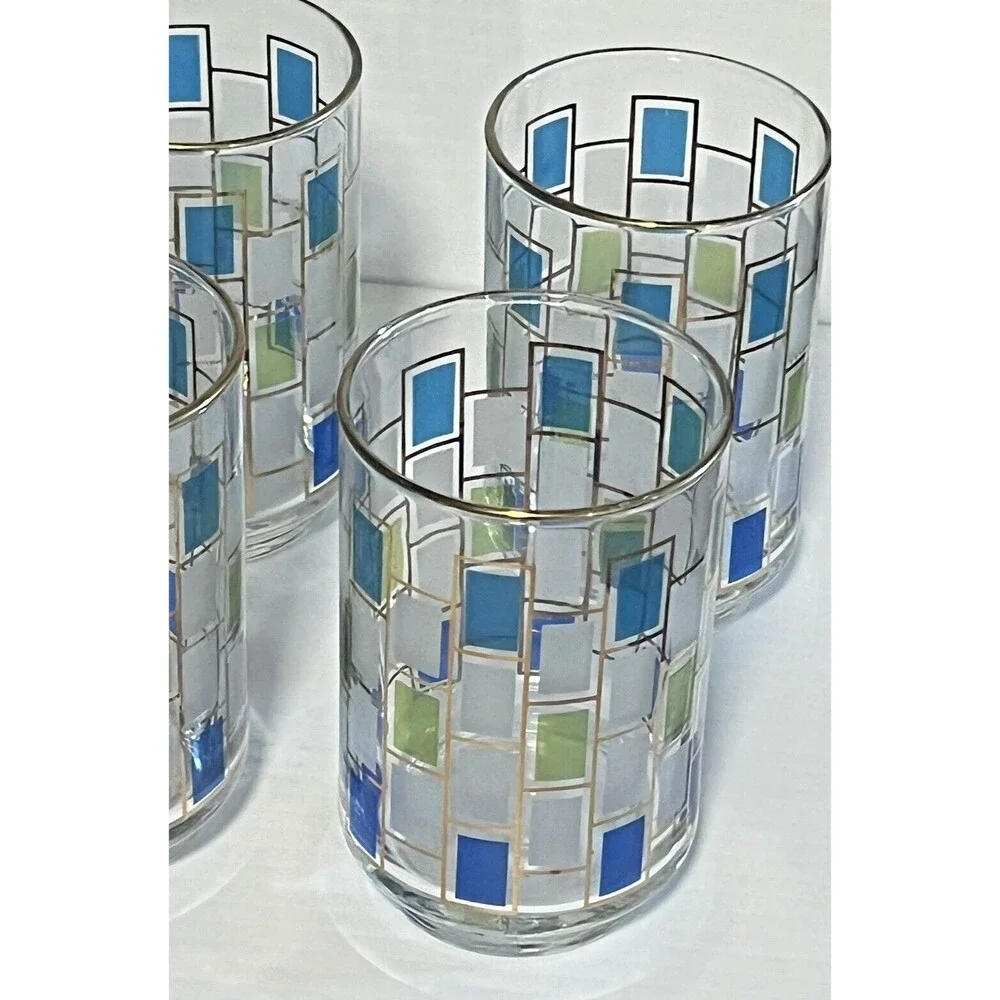 Vintage Mid Century Libbey Juice Cocktail Glasses Nordic Pattern W/Gold Trim